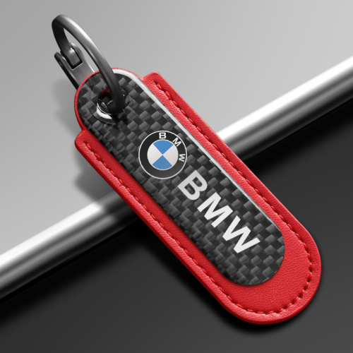 BMW Carbon Fiber With Red Leather Keychain
