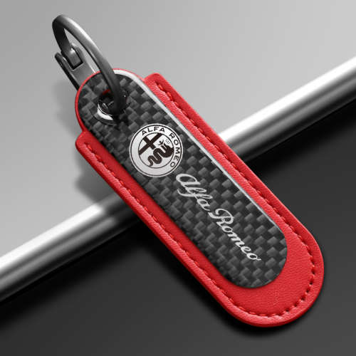 Alfa Romeo Carbon Fiber Red Leather Keychain