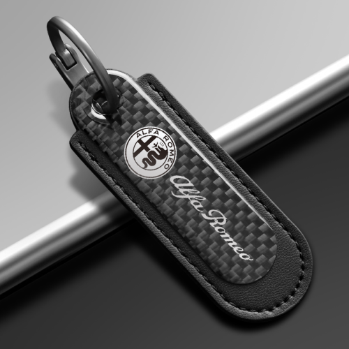 Alfa Romeo Carbon Fiber Black Leather Keychain