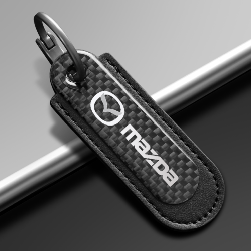 Mazda Carbon Fiber Black Leather Keychain
