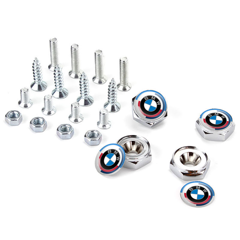 BMW license plate screws 50th Anniversary Silver