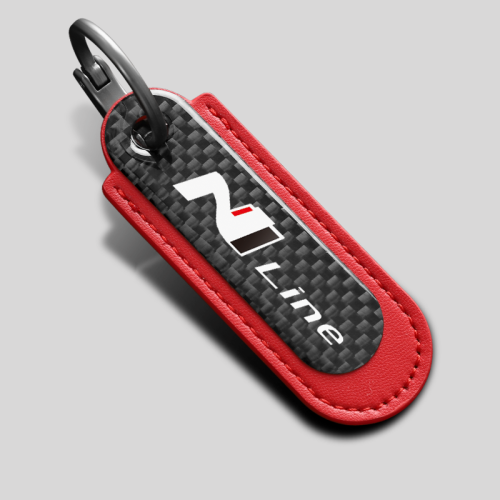 Hyundai N Line Carbon Fiber Red Leather Keychain