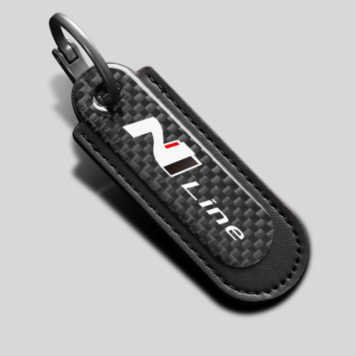 Hyundai N Line Carbon Fiber Black Leather Keychain
