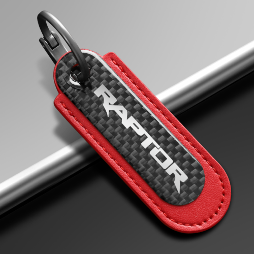 Ford Raptor Carbon Fiber Red Leather Keychain