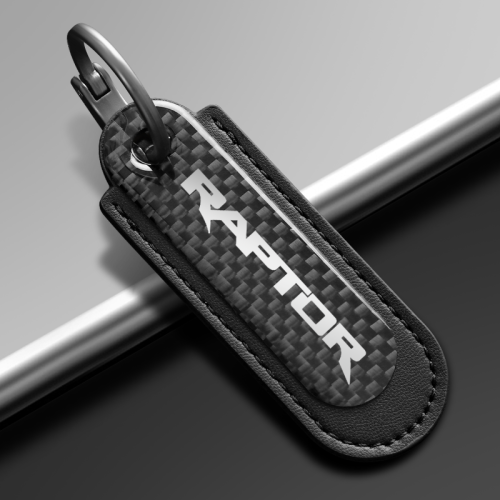 Ford Raptor Carbon Fiber Black Leather Keychain