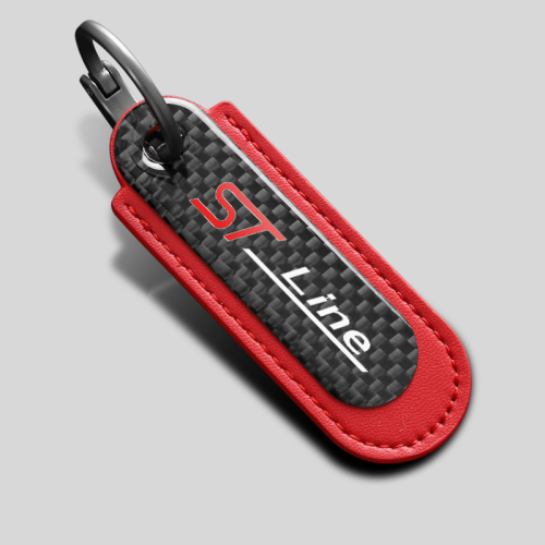 Ford ST Line Carbon Fiber Red Leather Keychain