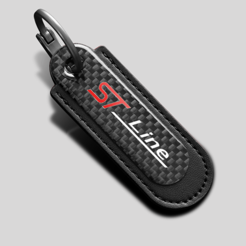 Ford ST Line Carbon Fiber Black Leather Keychain