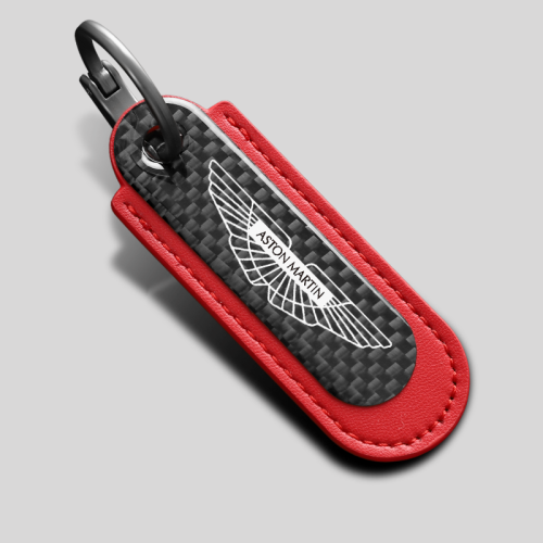 Aston Martin Carbon Fiber Red Leather Keychain