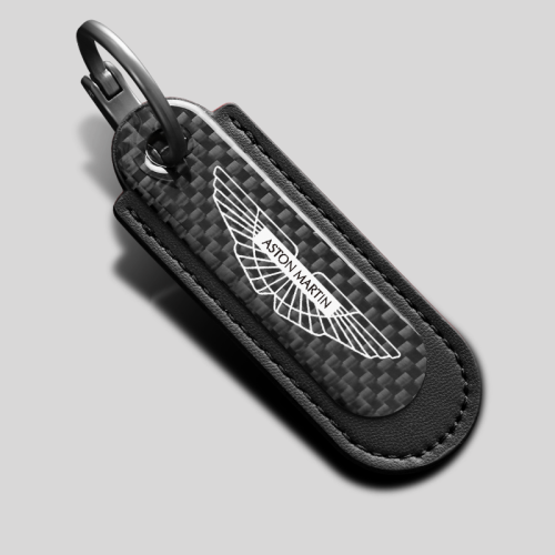 Aston Martin Carbon Fiber Black Leather Keychain