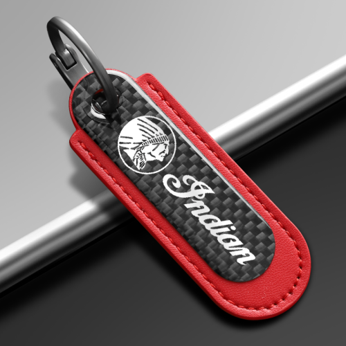 Indian Motorcycle Carbon Fiber Red Leather Keychain