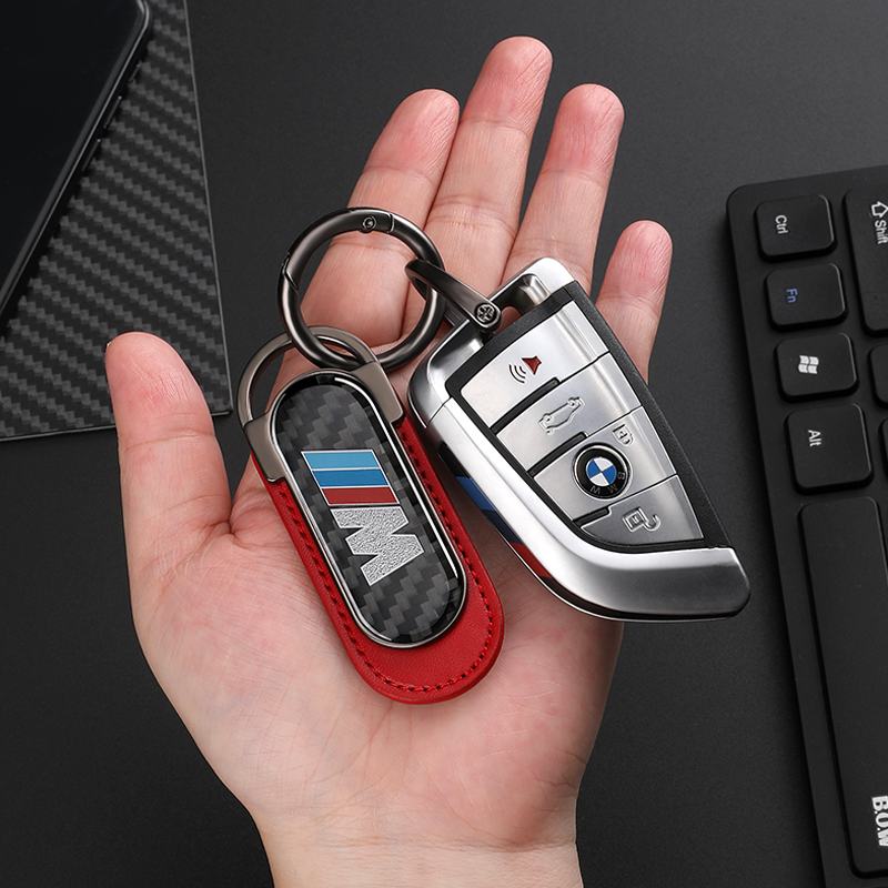 Corvette C8 Carbon Fiber Red Leather Metal Keychain - Image 2