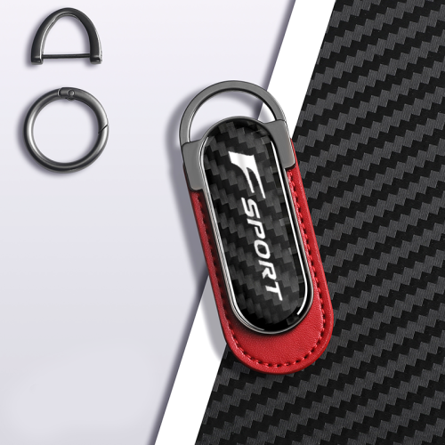 F Sport Carbon Fiber Red Leather Metal Keychain