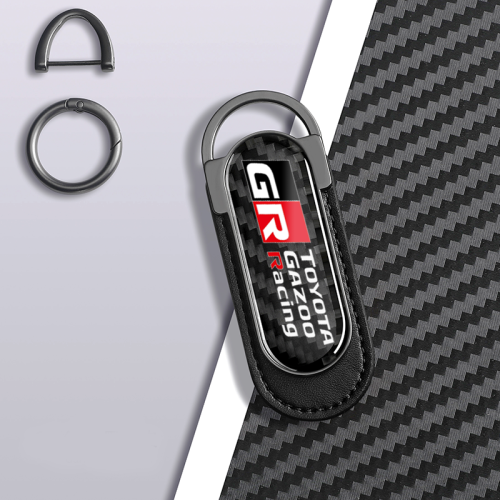 Toyota GR Carbon Fiber Black Leather Metal Keychain