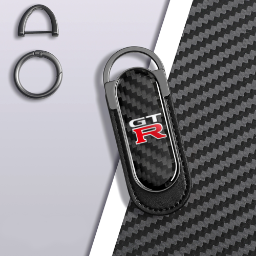 Nissan GTR Carbon Fiber Black Leather Metal Keychain
