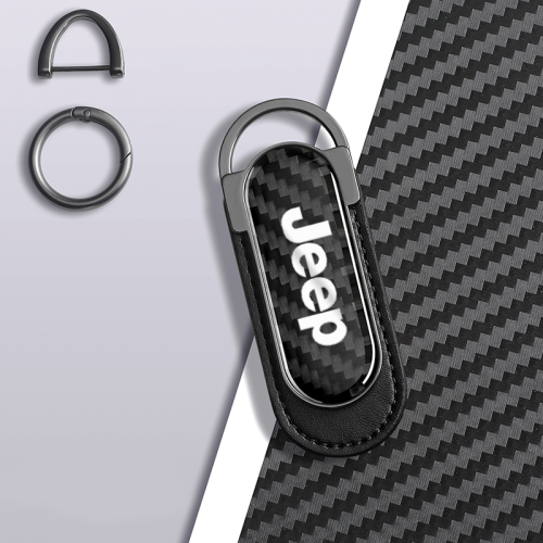 Jeep Carbon Fiber Black Leather Metal Keychain