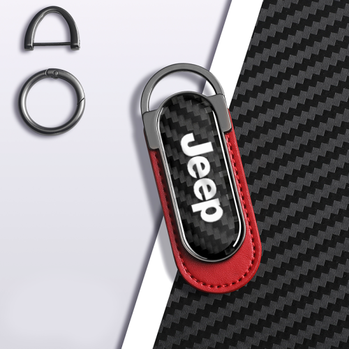 Jeep Carbon Fiber Red Leather Metal Keychain