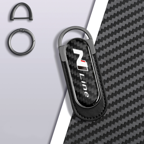 Hyundai N Line Carbon Fiber Black Leather Metal Keychain