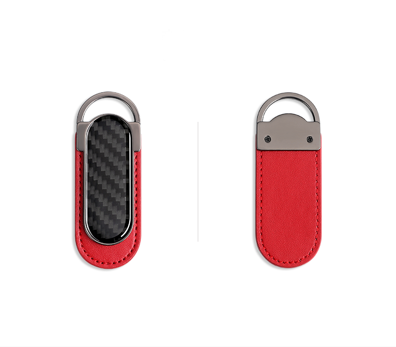 Corvette C8 Carbon Fiber Red Leather Metal Keychain - Image 3