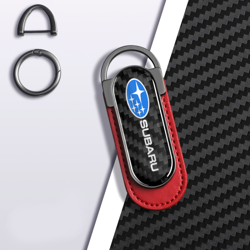 Subaru Carbon Fiber Red Leather Metal Keychain