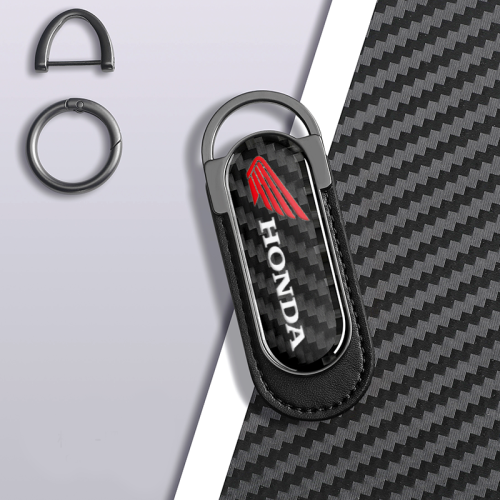 Honda Bike Carbon Fiber Black Leather Metal Keychain