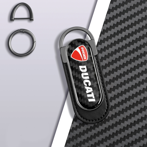 Ducati Carbon Fiber Black Leather Metal Keychain