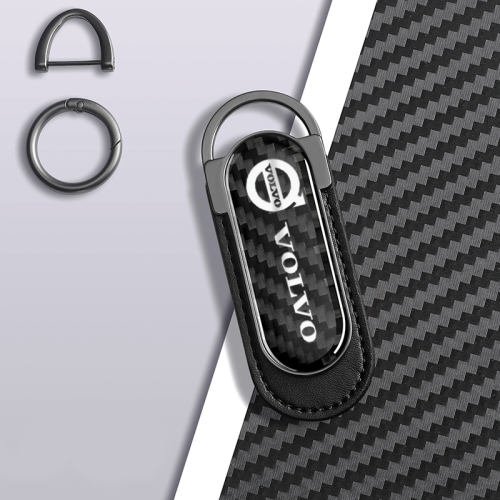 Volvo Carbon Fiber Black Leather Metal Keychain