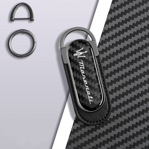 Maserati Carbon Fiber Black Leather Metal Keychain