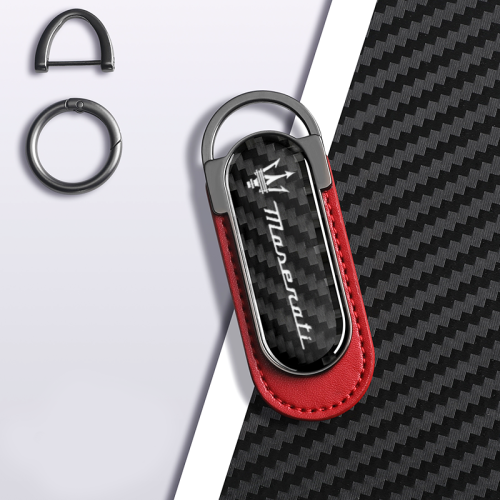 Maserati Carbon Fiber Red Leather Metal Keychain