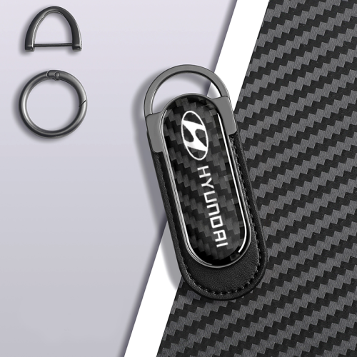Hyundai Carbon Fiber Black Leather Metal Keychain
