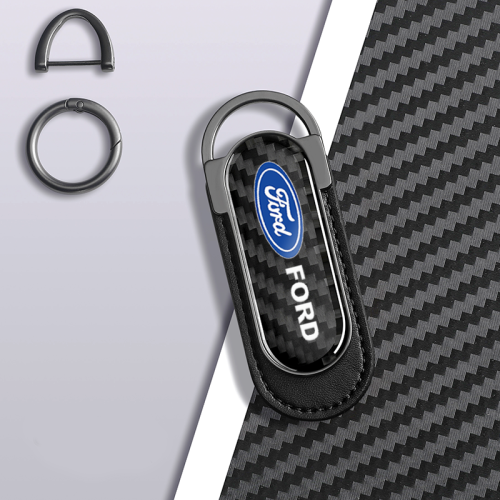 Ford Carbon Fiber Black Leather Metal Keychain