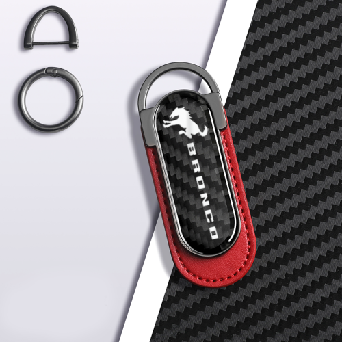 Ford Brongo Carbon Fiber Red Leather Metal Keychain