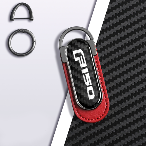 Ford F150 Carbon Fiber Red Leather Metal Keychain