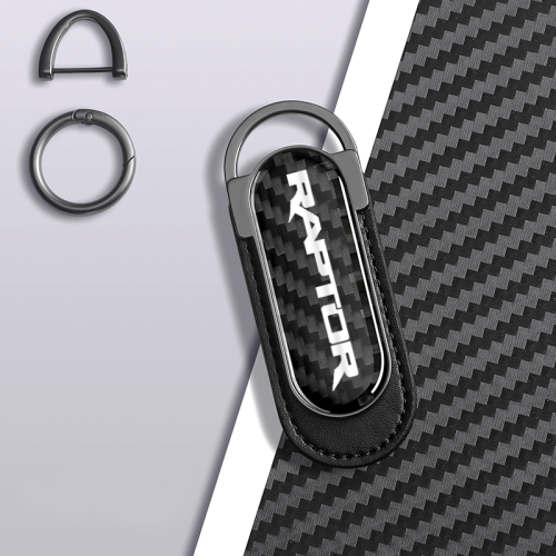 Ford Raptor Carbon Fiber Black Leather Metal Keychain