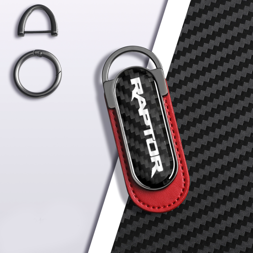 Ford Raptor Carbon Fiber Red Leather Metal Keychain