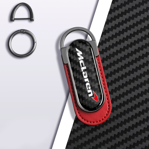 Mclaren Carbon Fiber Red Leather Metal Keychain