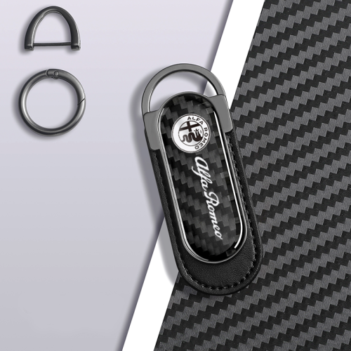 Alfa Romeo Carbon Fiber Black Leather Metal Keychain