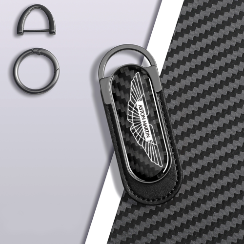 Aston Martin Carbon Fiber Black Leather Metal Keychain