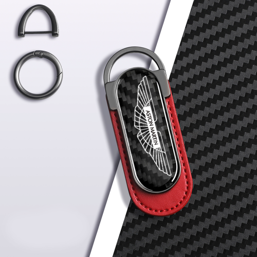Aston Martin Carbon Fiber Red Leather Metal Keychain