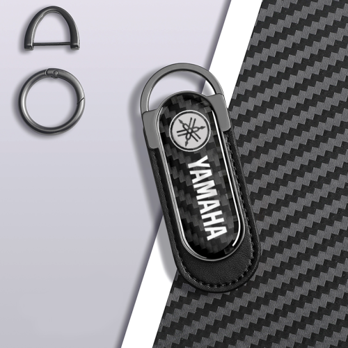 Yamaha Carbon Fiber Black Leather Metal Keychain