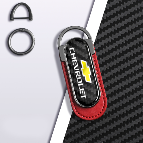 Chevrolet Carbon Fiber Red Leather Metal Keychain