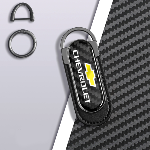 Chevrolet Carbon Fiber Black Leather Metal Keychain