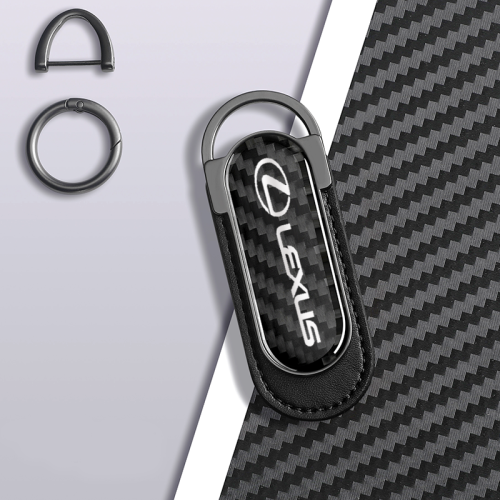 Lexus Carbon Fiber Black Leather Metal Keychain