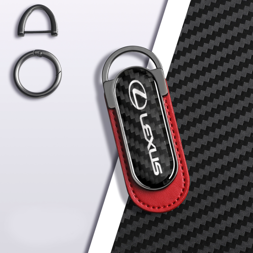 Lexus Carbon Fiber Red Leather Metal Keychain