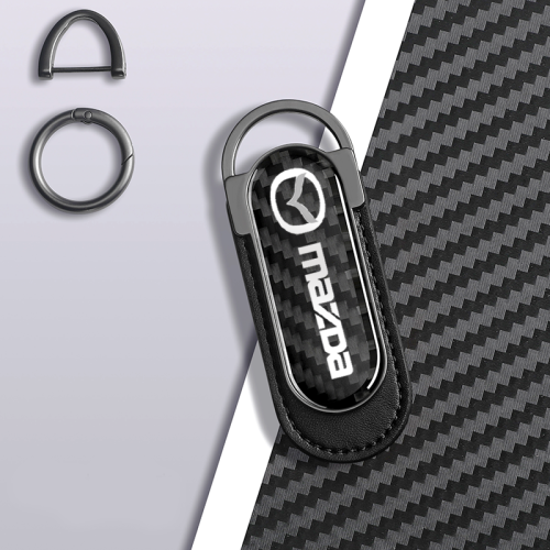 Mazda Carbon Fiber Black Leather Metal Keychain
