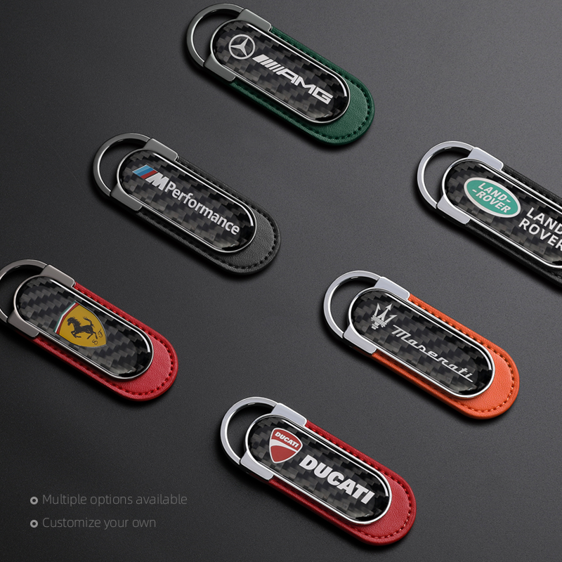 Cadillac Carbon Fiber Red Leather Metal Keychain - Image 3