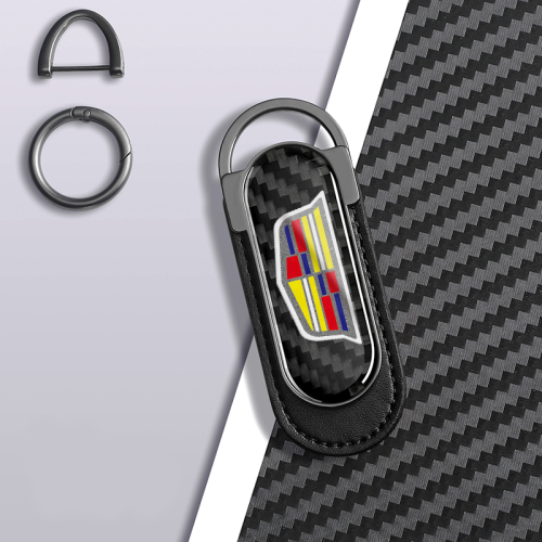 Cadillac Carbon Fiber Black Leather Metal Keychain