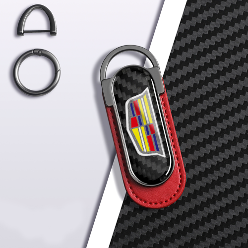 Cadillac Carbon Fiber Red Leather Metal Keychain
