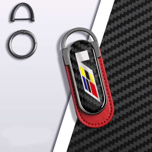 Cadillac V Carbon Fiber Red Leather Metal Keychain