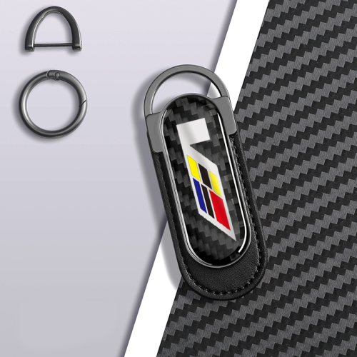 Cadillac V Carbon Fiber Black Leather Metal Keychain