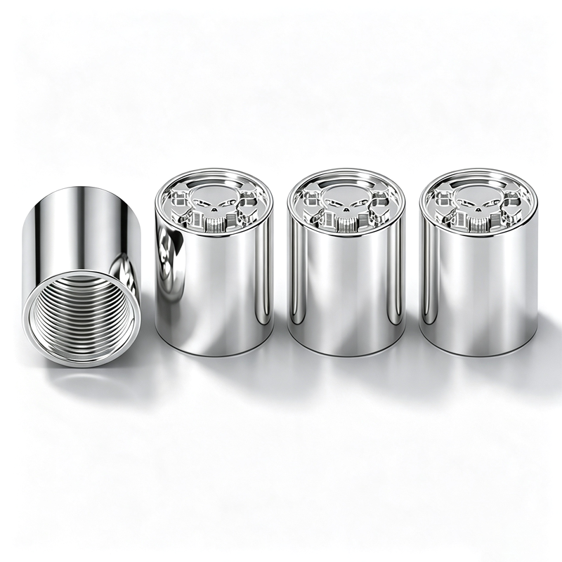 Skull Silver Aluminium Tire Valve Caps Total 5 Caps - Image 2